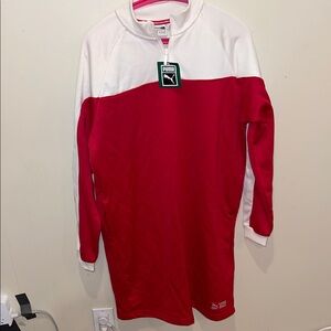 Puma Women's Red and White Half-Zip Sweatshirt Dress